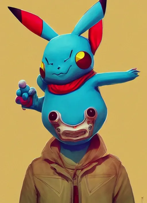 Image similar to colourful caricature - 3 d vfx art - of a pikachu, art style by james jean & hsiao - ron cheng, character concept art, unreal engine render, digital illustration, sharp, intricate detail, volumetric light, ray tracing, soft light, symmetric, pinterest, artstation, behance,