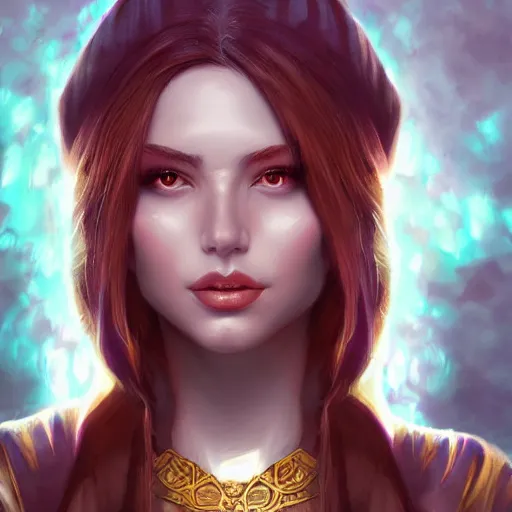 Image similar to A portrait of a female sorceress, art by artgerm, matte painting, trending on artstation, very detailed