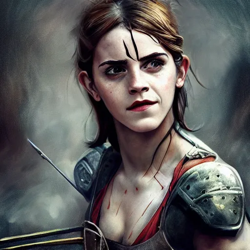 Image similar to emma watson proud muscular female turkish warrior, portrait by Cedric Peyravernay, highly detailed, excellent composition, cinematic concept art, dramatic lighting, trending on ArtStation