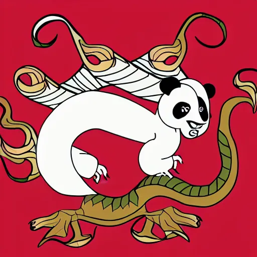 Image similar to vector art of welsh dragon and panda mixed, intercrossed, chimera, adobe illustrator