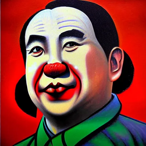 Image similar to communist clown, mao, propaganda art style painting