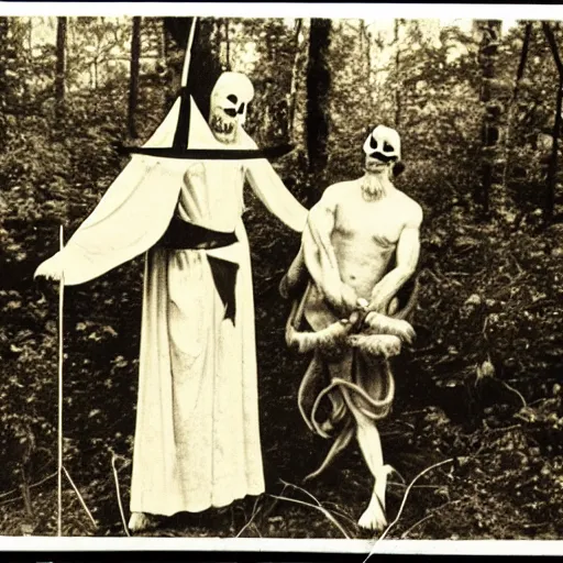 Image similar to occult sacrifice in the woods vintage photo