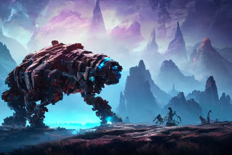 Image similar to tremortusk machine mecanical creature robot of horizon forbidden west horizon zero dawn bioluminiscence global illumination ray tracing hdr fanart arstation by ian pesty and alena aenami artworks in 4 k