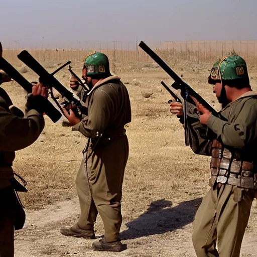 Image similar to roman legions shooting with rifles in iraq ( 2 0 0 3 )