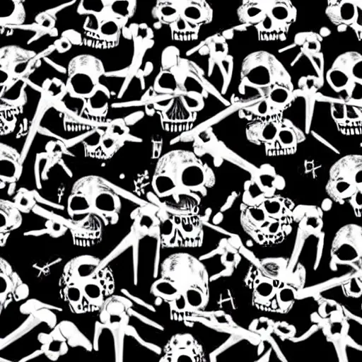 Image similar to skulls dancing along with a bunch of bones, world melting, 8 0 s science fiction, insanity
