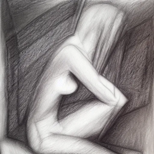 Prompt: falling into madness, charcoal drawing, sketch