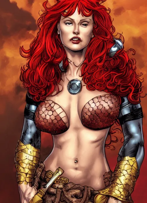 Image similar to a portrait of red sonja