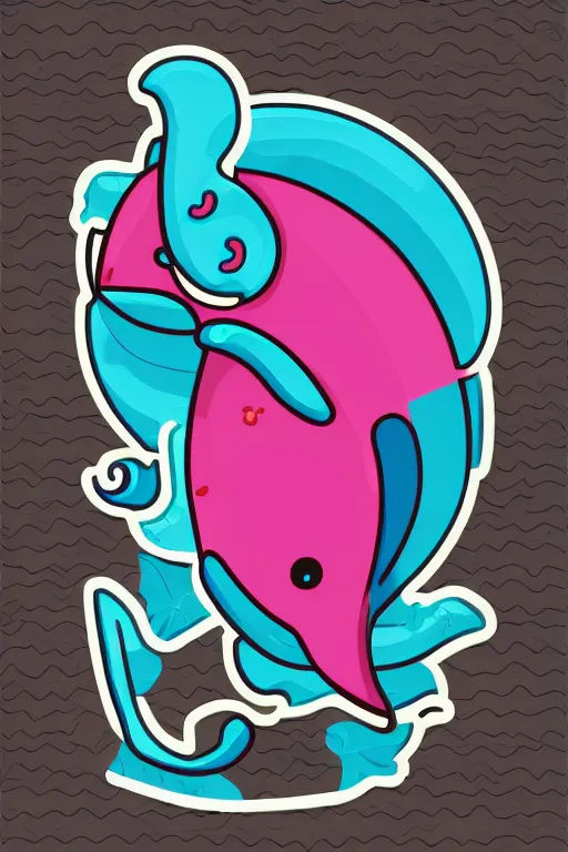 Image similar to Whale, sticker, anthropomorphic, colorful, fantasy, artstation, illustration, highly detailed, simple, smooth and clean vector curves, no jagged lines, vector art, smooth