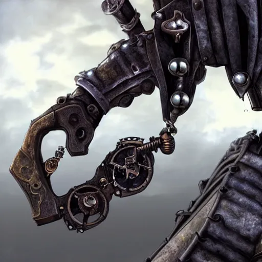 Image similar to metal steampunk device worn on the wrist that shoots out a grapple, epic fantasy art style HD