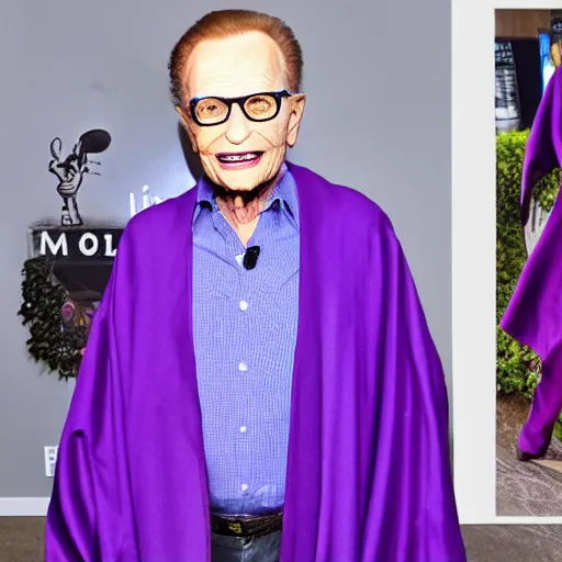 Prompt: larry king wearing a purple cloak like skeletor mad - magazine