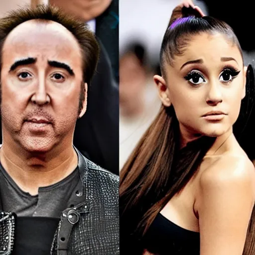 Image similar to ariana grande fights nicolas cage in ring