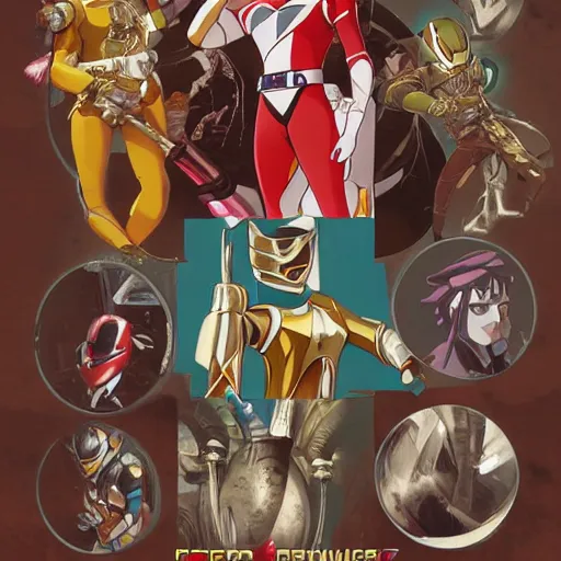 Portrait of power rangers on steampunk, defined facial