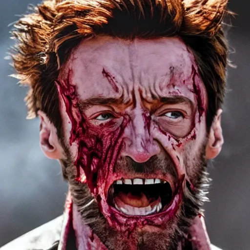 Image similar to Hugh Jackman as a Zombie Wolverine Butcher, 4k