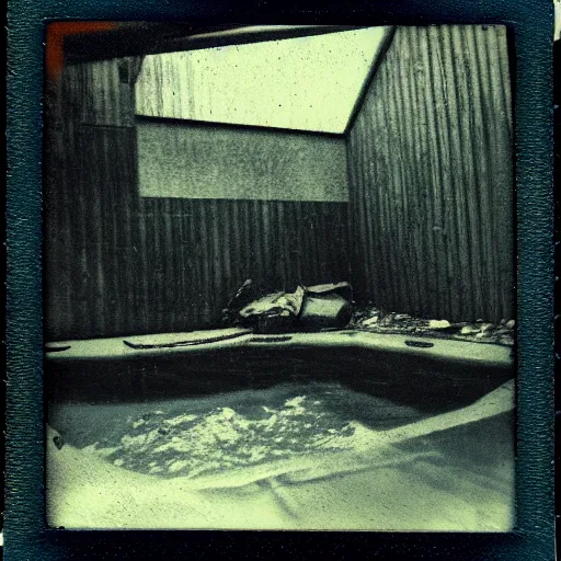 Prompt: polaroid photo of abandoned liminal swimming pool scary, dark art, moody