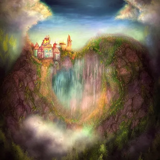 Image similar to a fairy castle in the clouds, detailed, digital art, illustration