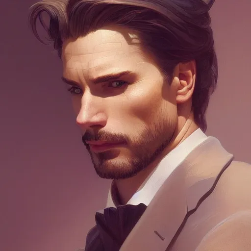 Prompt: portrait of a hairsuit man, cliffs, intricate, elegant, highly detailed, digital painting, artstation, concept art, smooth, sharp focus, illustration, art by artgerm and greg rutkowski and alphonse mucha and william - adolphe bouguereau