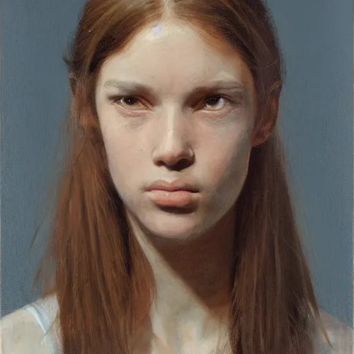 Image similar to portrait of a welsh teenage girl with brown hair and eyes by jasper ejsing