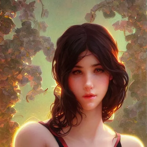 Prompt: brunette uwu girl cute, vaporwave, highly detailed, digital painting, artstation, concept art, smooth, sharp focus, illustration, art by artgerm and greg rutkowski and alphonse mucha