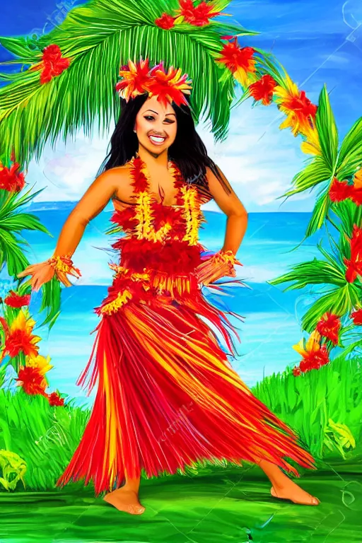 Image similar to hawaiian hula dancer, beautiful background