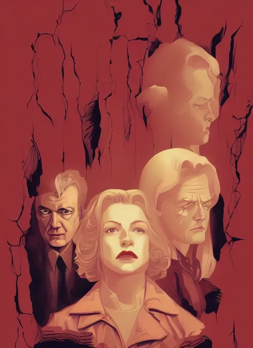 Image similar to Twin Peaks poster artwork by Michael Whelan and Tomer Hanuka, Karol Bak of teenage dream, from scene from Twin Peaks, clean, simple illustration, nostalgic, domestic