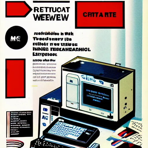 Image similar to magazine advertisement for retro wetware computer, 1 9 8 5