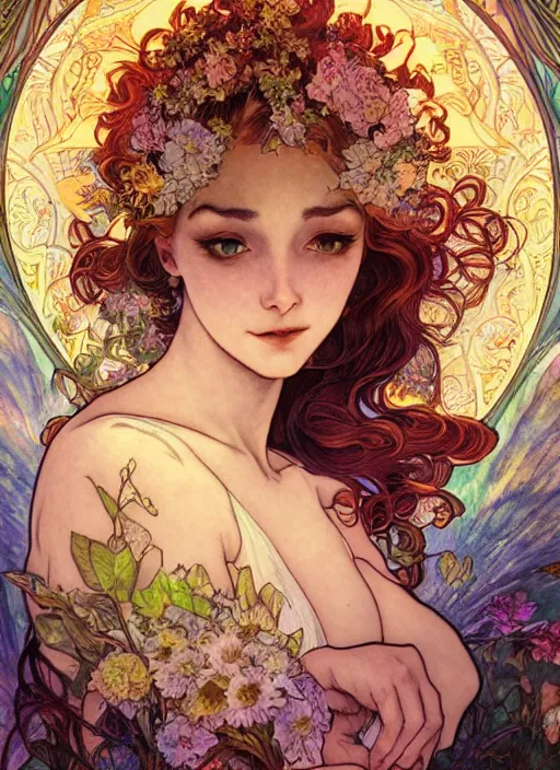 Image similar to Goddess of the Moon, ambient lighting, 4k, josephine wall, alphonse mucha, lois van baarle, ilya kuvshinov, rossdraws, artstation