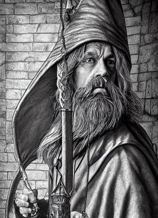 Prompt: highly detailed, hyper realistic wizard with a dungeon background by dakota cates