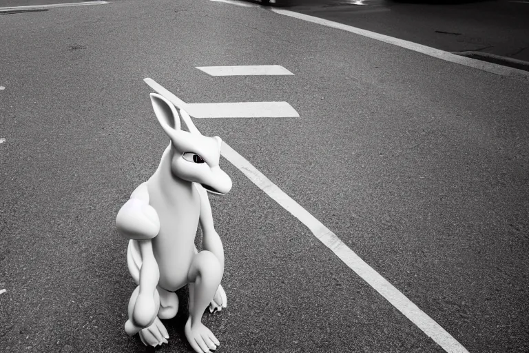 Image similar to closeup potrait of Mewtwo at a crosswalk in Tokyo, natural light, sharp, detailed face, magazine, press, photo, Steve McCurry, David Lazar, Canon, Nikon, focus