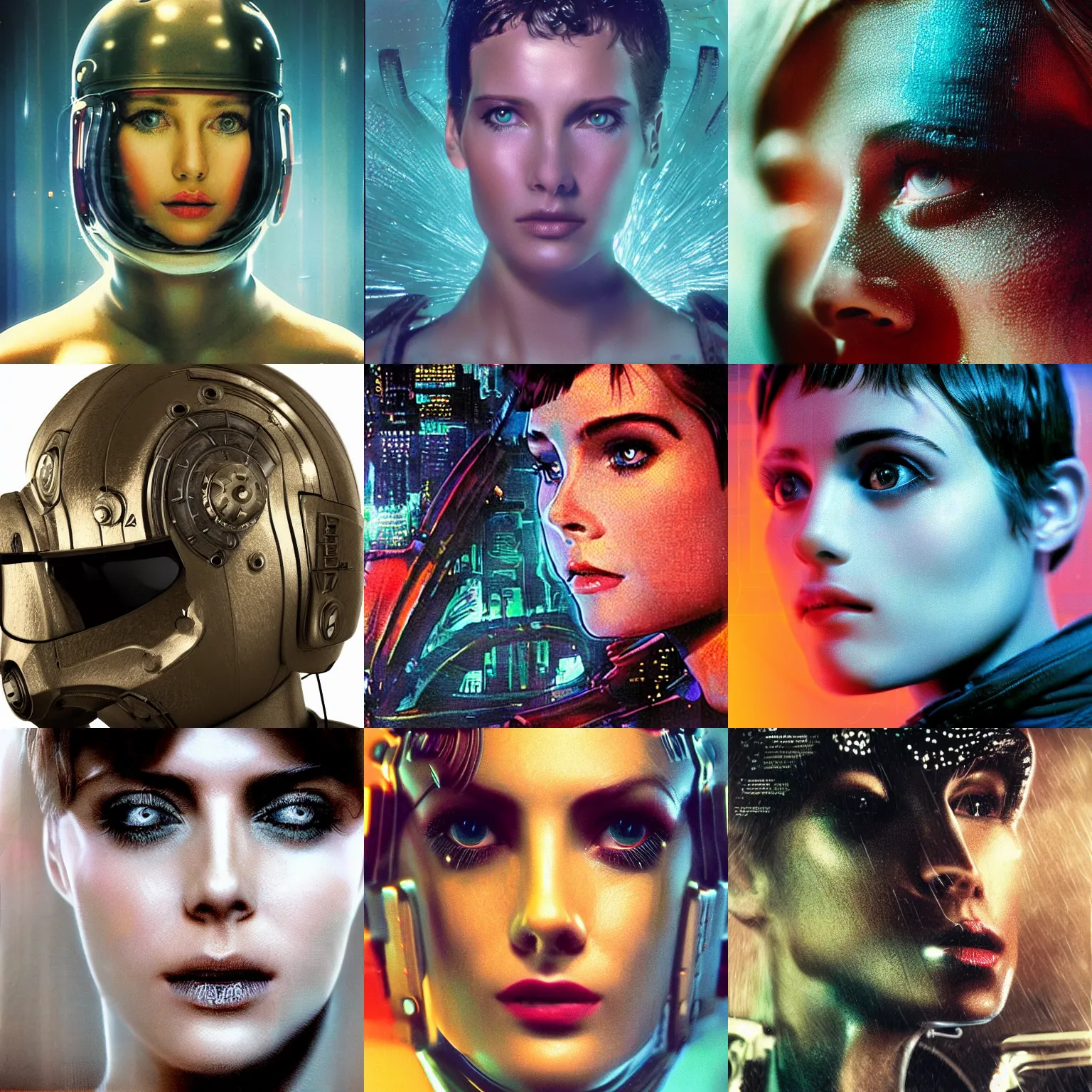 Prompt: beautiful extreme closeup portrait photo in style of 1990s frontiers in retrofuturism deep diving helmet fashion magazine blade runner edition, highly detailed, focus on face, soft lighting