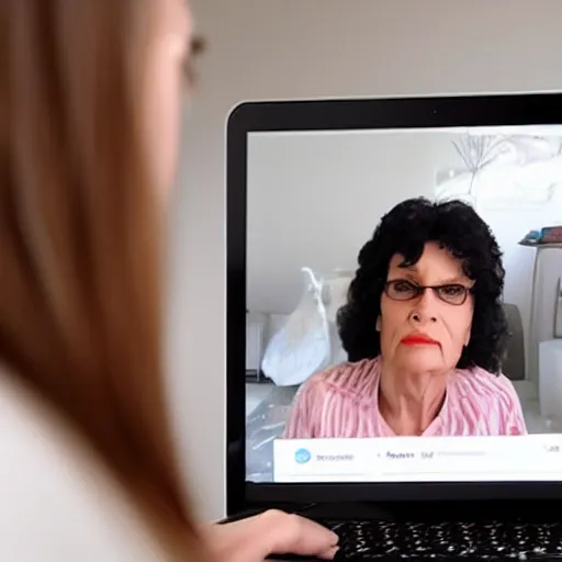 Prompt: photo of your mom watching you discord , with staring eye