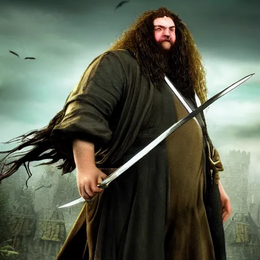 Image similar to Hagrid as a boss battle in Dark Souls, gameplay footage, high quality