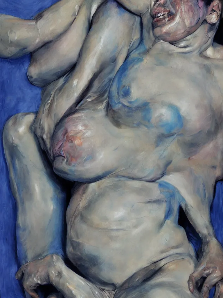 Prompt: Jenny Saville female blue lighting vibrante color