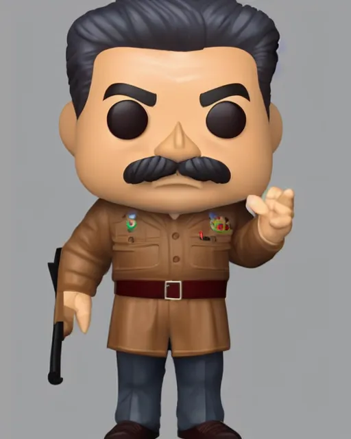 Image similar to full body 3d render of joseph stalin as a funko pop, studio lighting, white background, blender, trending on artstation, 8k, highly detailed