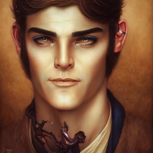 Image similar to portrait of a handsome male genie, art by tom bagshaw and paul cadmus and george quaintance