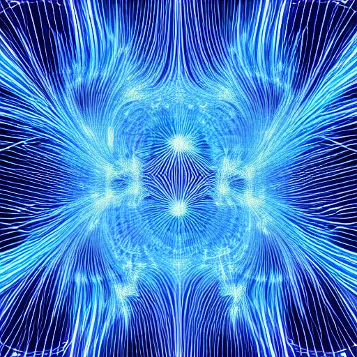 Image similar to fractal art consisting of deep blue optical fibers