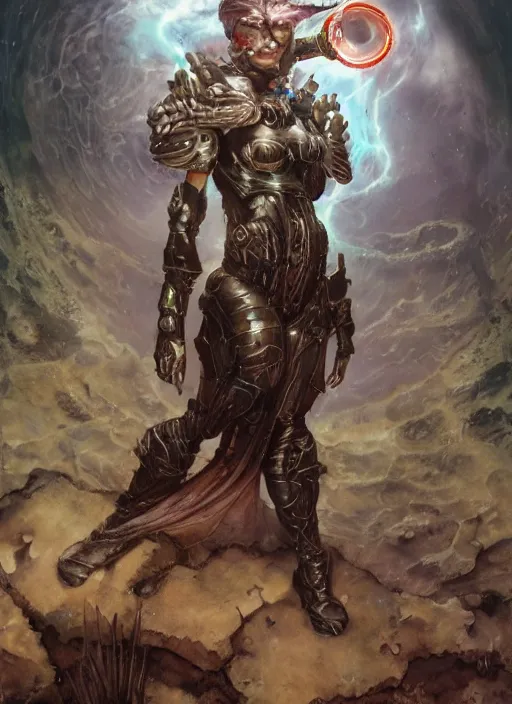 Prompt: biblical daemonic cyborg girl with glowing veins, shoulder pads, on planet jupiter, underwater photography, by gerald brom, by mikhail vrubel, by peter elson, muted colors, extreme detail, trending on artstation, 8 k