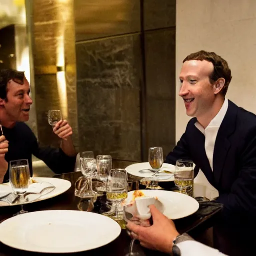 Image similar to Gul dukat eating dinner with Mark Zuckerberg at the four seasons