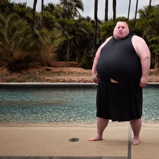 Image similar to a morbidly obese man in swimwear as a sith lord