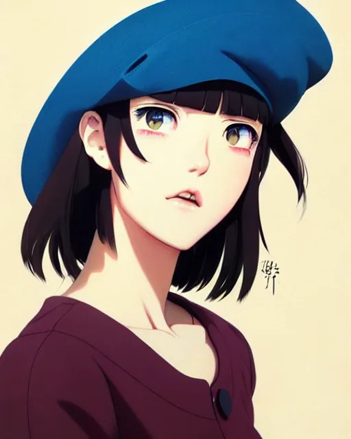 Image similar to girl with a beret | | very very anime!!!, fine - face, audrey plaza, realistic shaded perfect face, fine details. anime. realistic shaded lighting poster by ilya kuvshinov katsuhiro otomo ghost - in - the - shell, magali villeneuve, artgerm, jeremy lipkin and michael garmash and rob rey