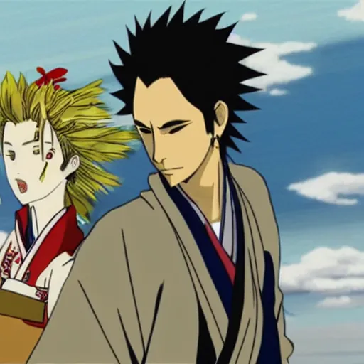 Prompt: samurai champloo on airplane