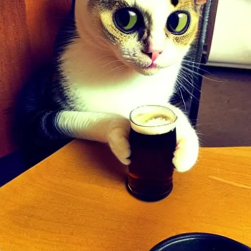 Image similar to Moron cat drinking a beer with his pals