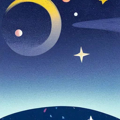 Image similar to « calming illustration of a foreign sky with colorful stars and planets »