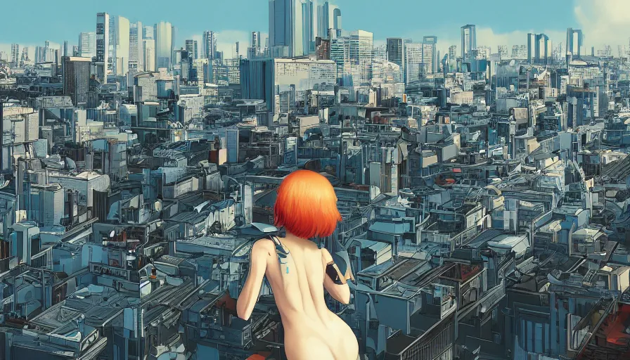Image similar to Cat admiring Tokyo from the roof of a building, hyperdetailed, artstation, cgsociety, 8k