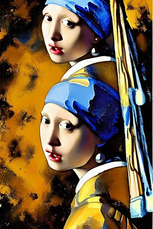 Image similar to girl with a pearl earring in spaceship by john berkey