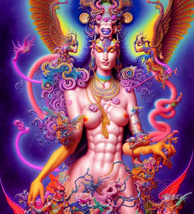 Image similar to lisa frank pattern fantasy character portrait of avalokitesvara, ultra realistic, wide angle, intricate details, blade runner artifacts, highly detailed by peter mohrbacher, wayne barlowe, boris vallejo, hajime sorayama aaron horkey, gaston bussiere, craig mullins