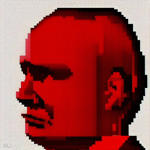 Image similar to Putin crying, pixel art, dramatic, cinematic, red background