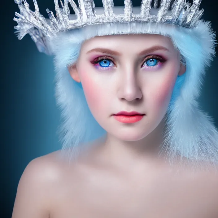 Image similar to portrait photograph of a real-life extremely beautiful!! ice queen, looking at the camera!!. super resolution. Extremely detailed.