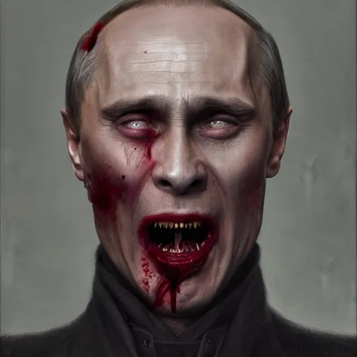 Prompt: vladimir putin, is vampire, vampire fangs, bloody horror, macabre by donato giancola and greg rutkowski and wayne barlow and zdzisław beksinski, realistic face, digital art