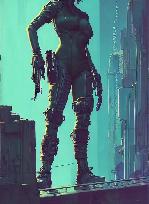 Image similar to cyberpunk mercenary. portrait by mœbius and will eisner and gil elvgren and pixar. realistic proportions. cyberpunk 2 0 7 7, apex, blade runner 2 0 4 9 concept art. cel shading. attractive face. thick lines.
