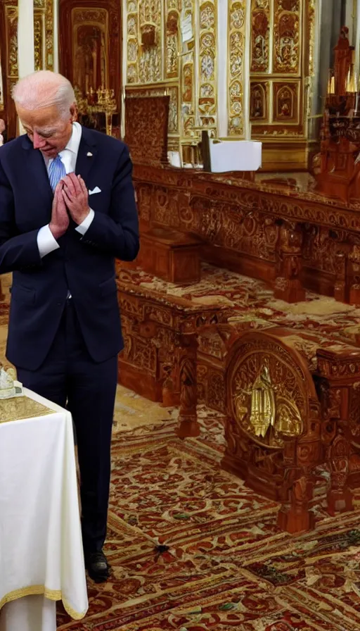 Image similar to crying biden praying in russian church